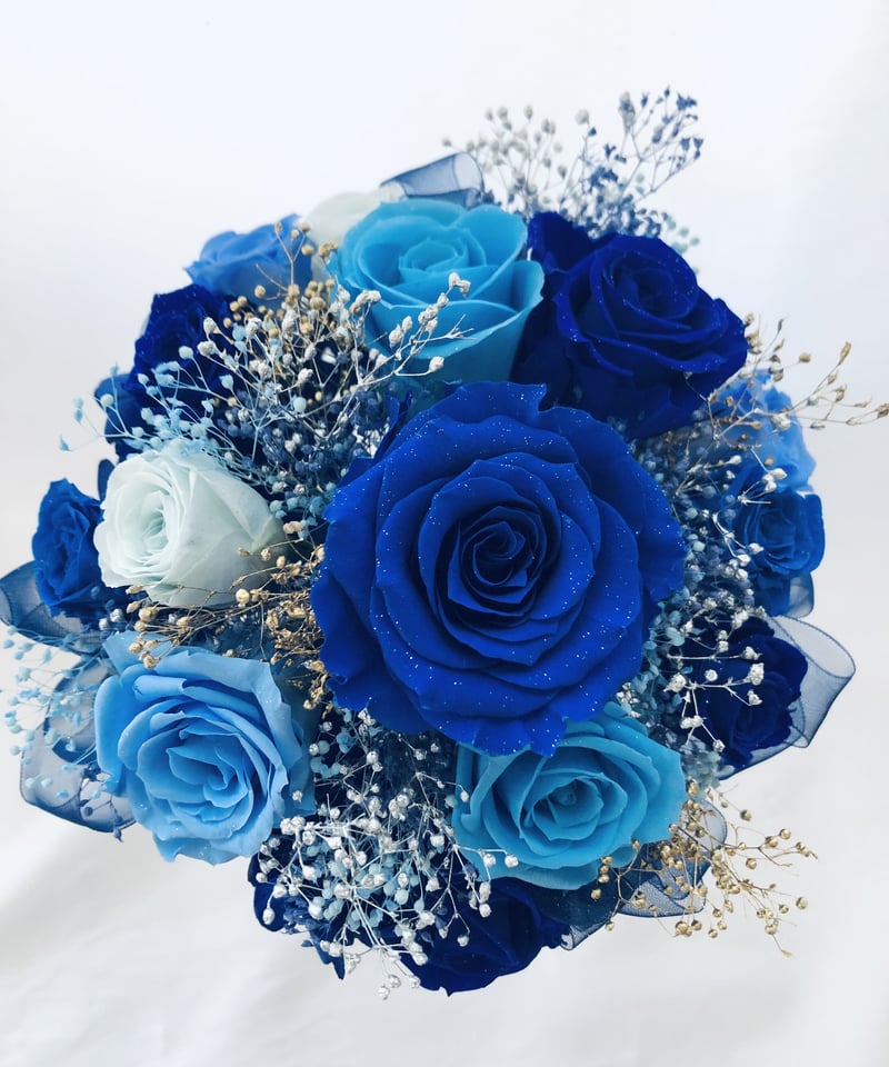 プリザーブドフラワー星空の輝きブルーローズ花束（花束ラッピング