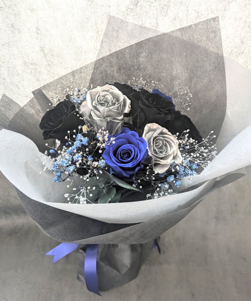 reonyan様黒6枚、青薔薇5枚 プリザーブドフラワー黒薔薇の魔法発動中シリーズ／黒、シルバー、青