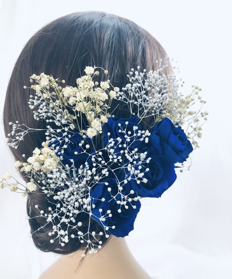 【ヘッドドレス／青い薔薇の髪飾りプリザーブドフラワー／ウェディング・前撮り和装】青の薔薇