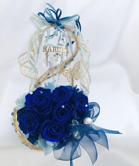 【プリザーブドフラワー／青い薔薇の夜空に染まった星空のガラスの靴】【リボンラッピング付き】リングピロー使用もOK