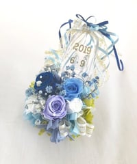 【プリザーブドフラワー／ガラスの靴ミニシリーズ】ブルーのミニ薔薇リボンのガラスの靴