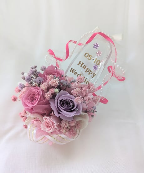 【プリザーブドフラワー／ガラスの靴ミニシリーズ】ピンクの薔薇のプリンセスシューズ