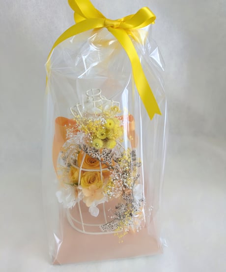 プリザーブドフラワー／黄色の薔薇のフラワードレスのトルソー