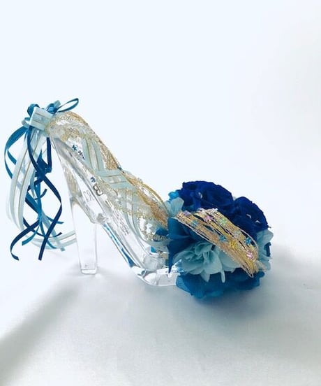 【プリザーブドフラワー／青い薔薇の夜空に染まったガラスの靴】リングピロー使用もOK【リボンラッピング付き】