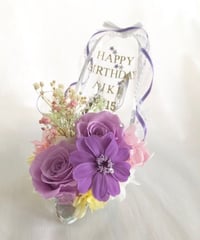 【プリザーブドフラワー／ガラスの靴シリーズ】パープルの薔薇とジニアの優しく美しい魔法の靴