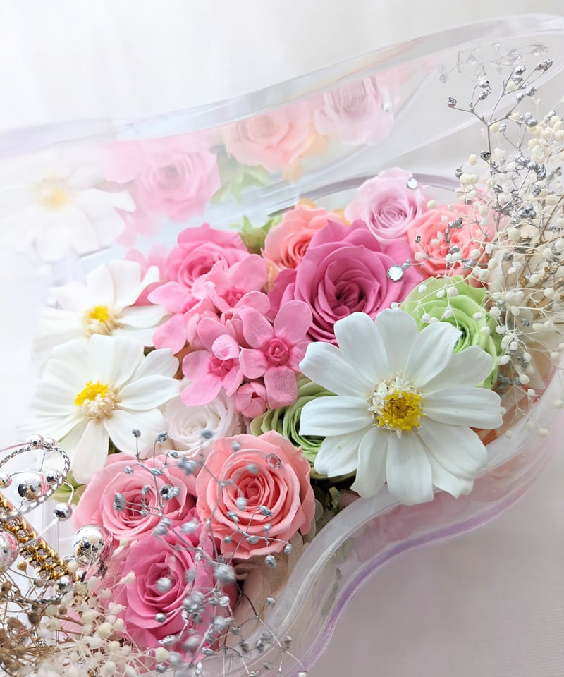 ピアノと音符のブリザードフラワー 優しい ピンク プリザーブド