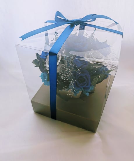 青い薔薇とシルバーローズアレンジ/プリザーブドフラワー夜空の輝き（フラワーケースリボンラッピング付き）
