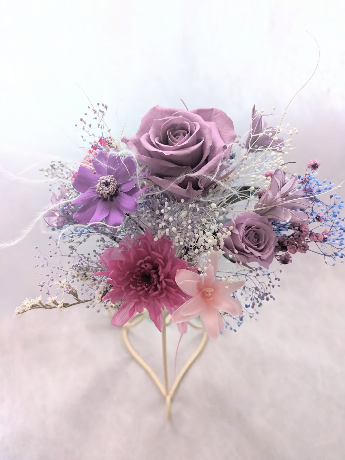 ＊*..ラベンダー色のナチュラルポット..＊°プリザーブドフラワー　お花の贈り物 フローラルなお花の香りがするプリザーブドフラワー花束／ラベンダーの