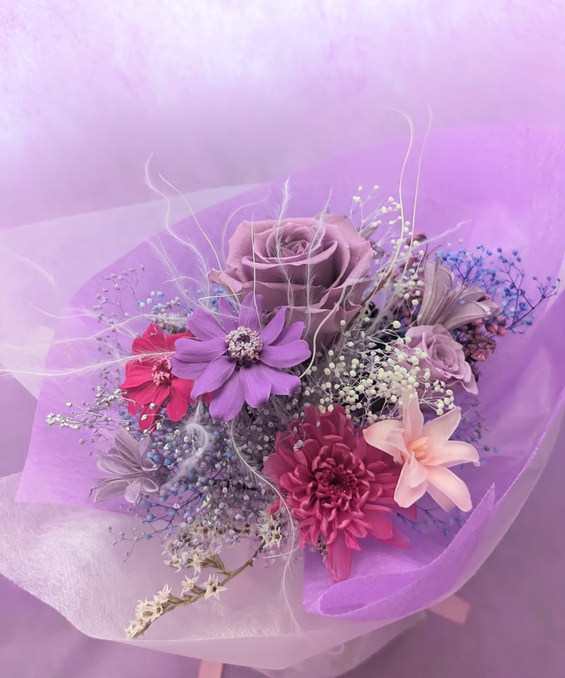 パープルローズフローラルセット／プリザーブドフラワーギフト3種類