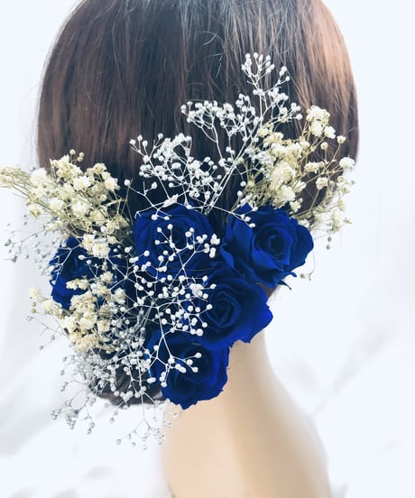 【ヘッドドレス／青い薔薇の髪飾りプリザーブドフラワー／ウェディング・前撮り和装】青の薔薇