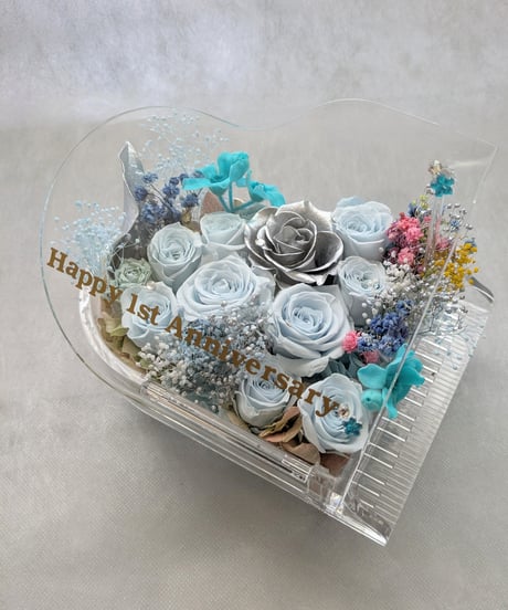 【プリザーブドフラワー／グランドピアノシリーズ】ブルーローズベビーブルーローズ/フラワーケースリボンラッピング付