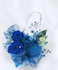 【プリザーブドフラワー／ガラスの靴ミニシリーズ】青い薔薇のミニサイズのガラスの靴【リボンラッピング付き】
