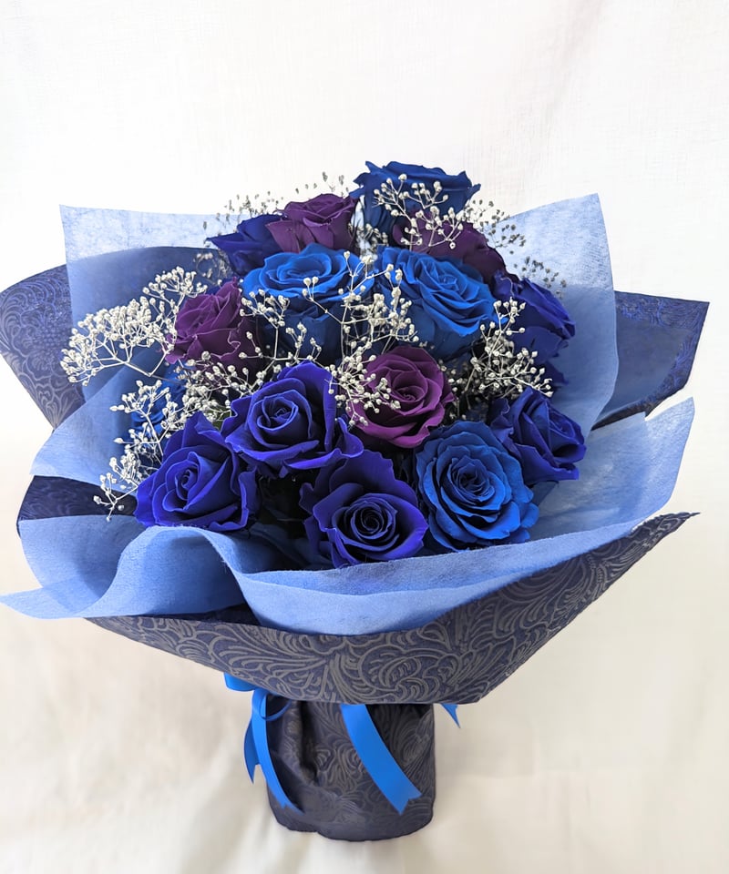 プリザーブドフラワー／青い薔薇と紫の薔薇／美しい奇跡の祝福花束