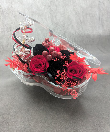 プリザーブドフラワー／グランドピアノシリーズ黒薔薇と赤薔薇の魔法発動中シリーズ