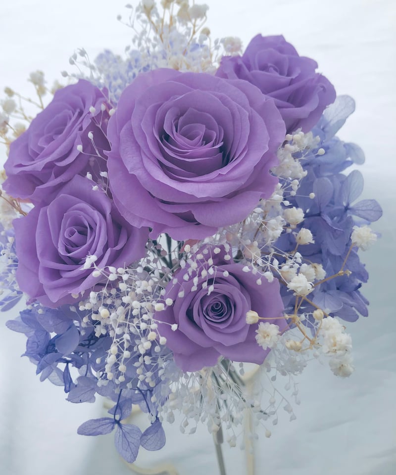 プリザーブドフラワー/ライラックローズと紫陽花の花束/花束ラッピング