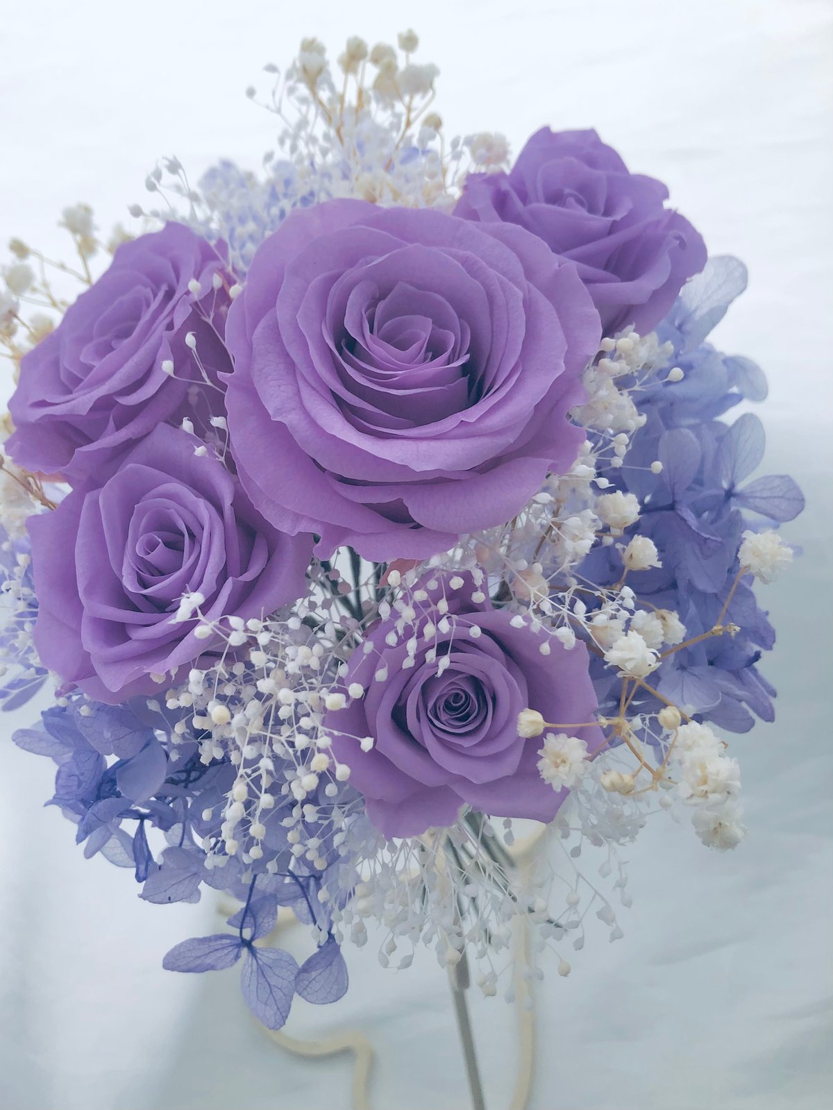 プリザーブドフラワー/ライラックローズと紫陽花の花束/花束ラッピング