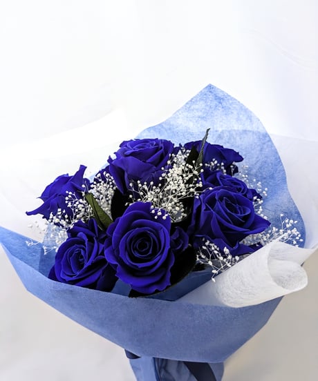 プリザーブドフラワー青い薔薇9輪とかすみ草の花束