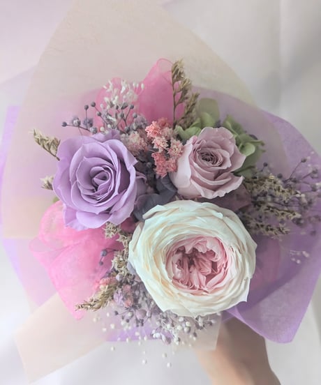 プリザーブドフラワー／パープルとピンクローズの小花のミニ花束
