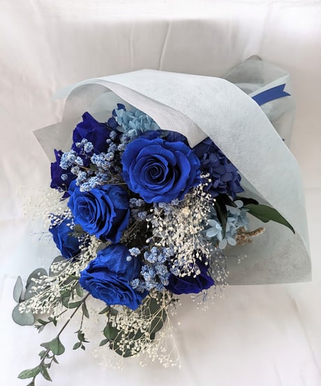 プリザーブドフラワー/青い薔薇と小花の花束