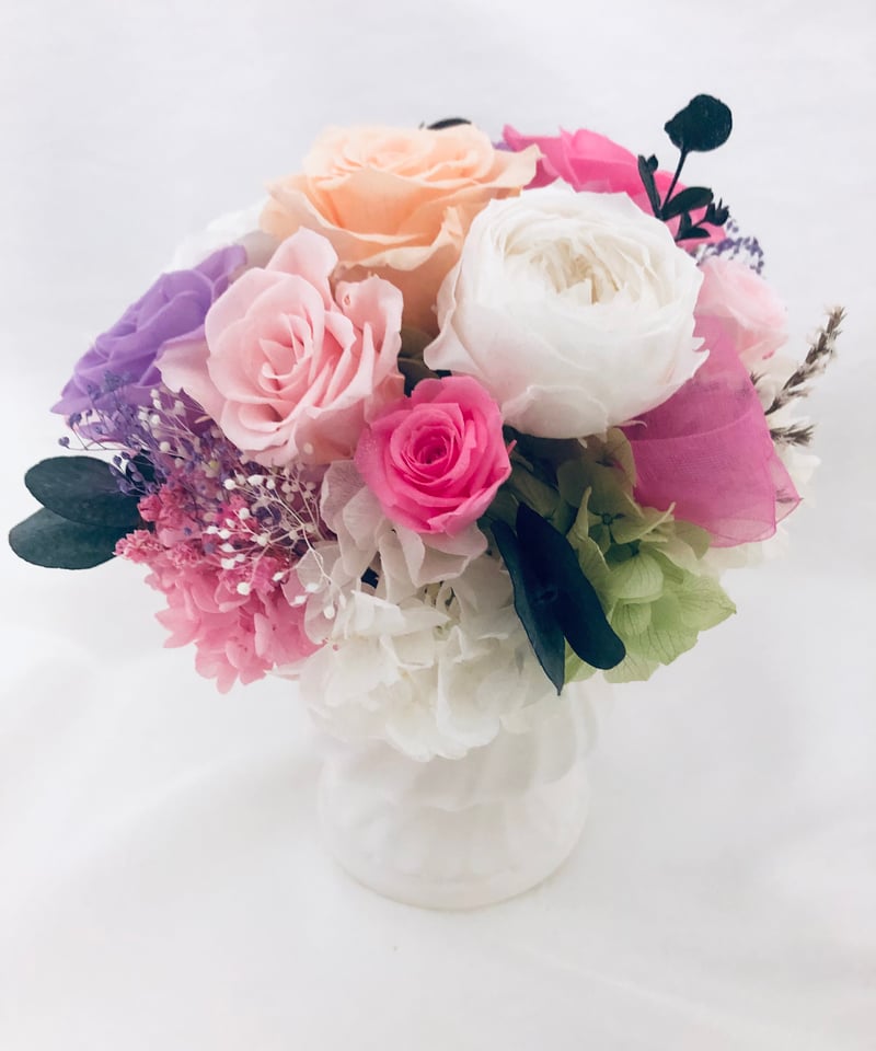 ローズアレンジ/プリザーブドフラワー（フラワーケースリボン