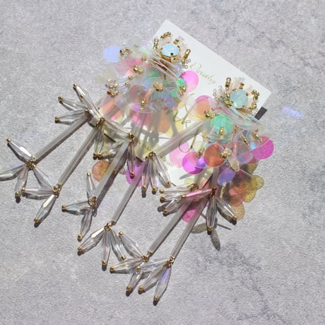 ２WAY /// Long chandelier /// clear  aurora