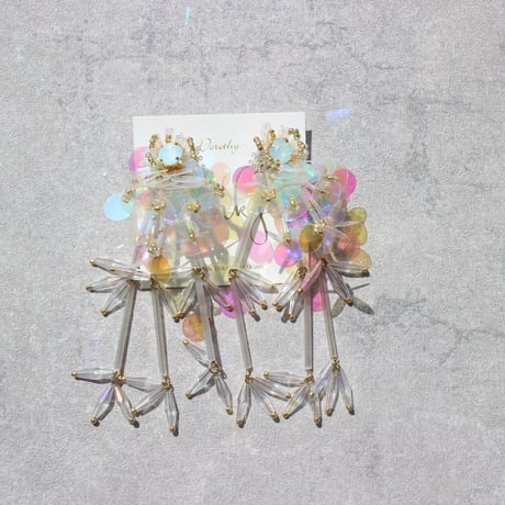 ２WAY /// Long chandelier /// clear  aurora