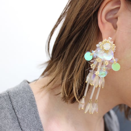 ２WAY /// Long chandelier /// clear  aurora