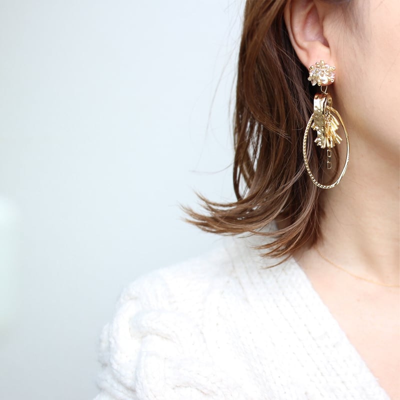 #1059A 2way ゴールド ボタン ハンドメイド ピアス イヤリング 1059A 2way ゴールド ボタン ハンドメイド ピアス イヤリング