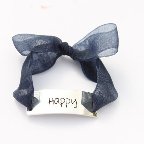 Charm Bracelet "Happy" - Silver - Organdy ribbon