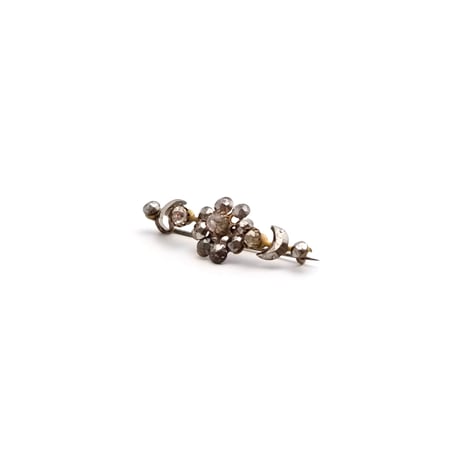 Cut Steel Flower & Crescent Brooch（BR1538）