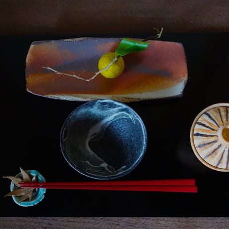 Norikazu Ogawa 黒泥彩楕円小鉢