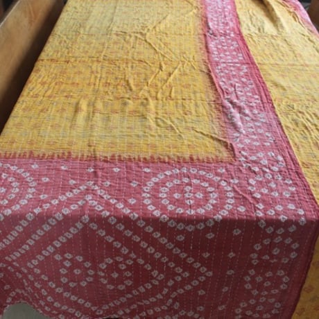 インド○カンタキルト○イエローピンク○  約216×139cm