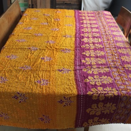 インド○カンタキルト○ベージュブラック○  約216×139cm