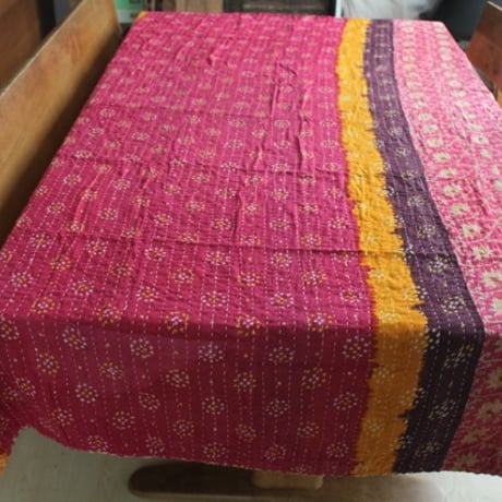 インド○カンタキルト○イエローフラワー○  約216×139cm