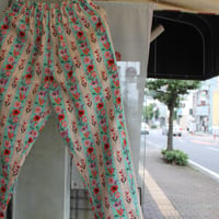ストライプの花柄○リラックスパンツ○輸入生地パンツ