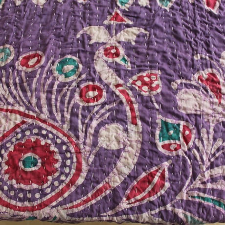 インド○カンタキルト○パープルフラワー○  約216×139cm