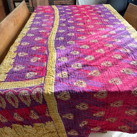 インド○カンタキルト○オレンジフラワー○  約216×139cm
