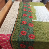 インド○カンタキルト○グリーンフラワー○  約216×139cm