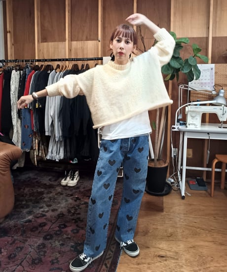 【50%お支払い】手編みオーバーセーター（オフホワイト）