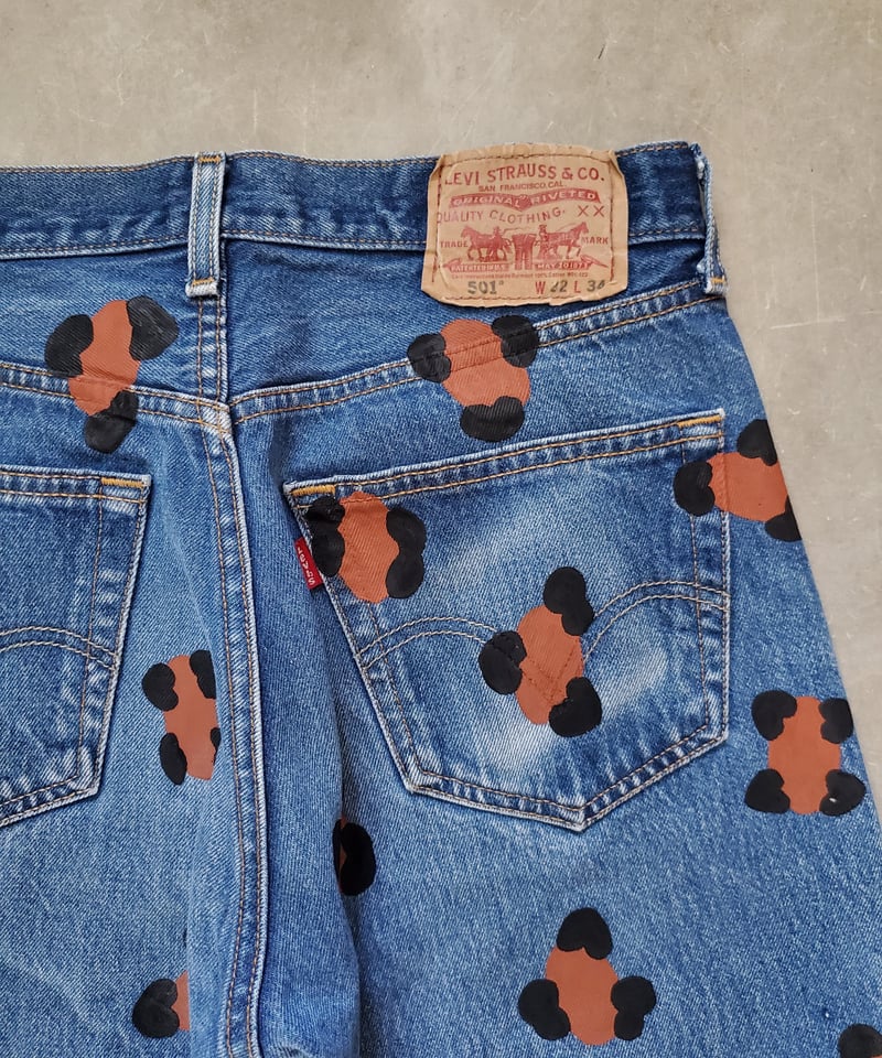 BEEDEN レオパードデニムSサイズ パンツ BEEDEN L EYELET SEMI LOOSE