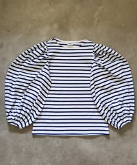 超ボリュームスリーブボーダーカットソー(ブルー×ホワイト)