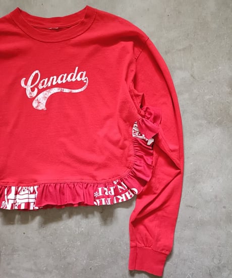 リメイクフリルロングTシャツ（レッド）