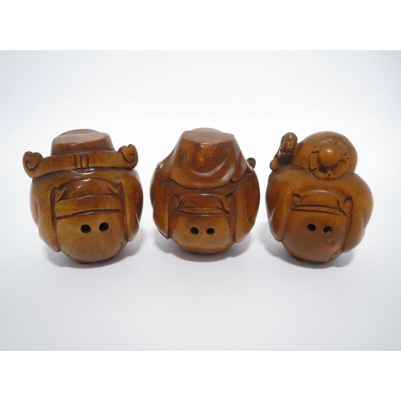 根付(三星：福禄寿セット)(本黄楊・柘植) | EI-Trade