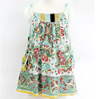 NIXIE CLOTHING ニクシークロージング ヴィンテージ　シルクプリント　ストラップドレス 《エメラルド》6才(115cm）