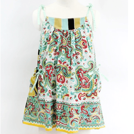 NIXIE CLOTHING ニクシークロージング ヴィンテージ　シルクプリント　ストラップドレス 《エメラルド》6才(115cm）