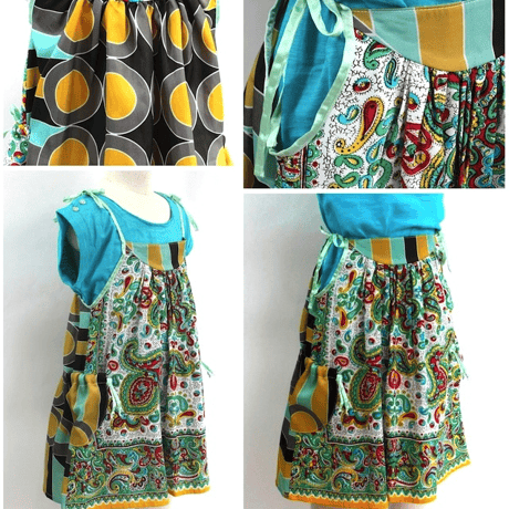 NIXIE CLOTHING ニクシークロージング ヴィンテージ　シルクプリント　ストラップドレス 《エメラルド》6才(115cm）