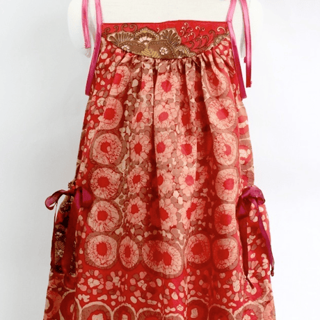 NIXIE CLOTHING ニクシークロージング ヴィンテージ　シルクプリント　ストラップドレス 《レッド》6才(115cm）