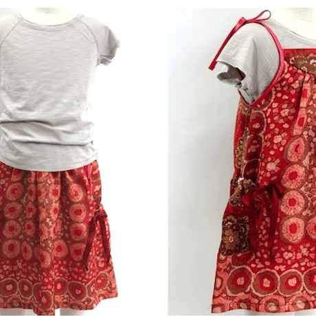 NIXIE CLOTHING ニクシークロージング ヴィンテージ　シルクプリント　ストラップドレス 《レッド》6才(115cm）