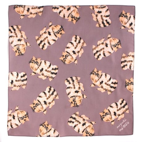 松尾ミユキ　プリントハンカチ 《ロングしましま猫Monty》