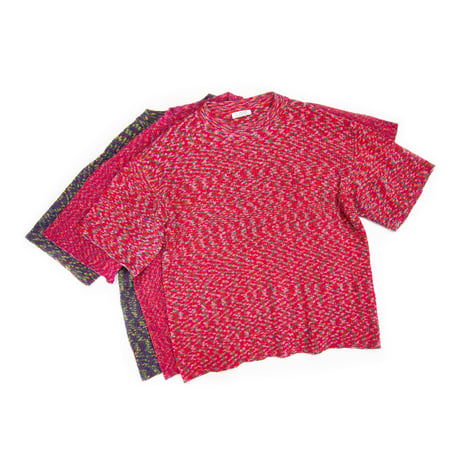 Kasuri Big Tee _Navyish Green/Redish Pink / Redish Purple